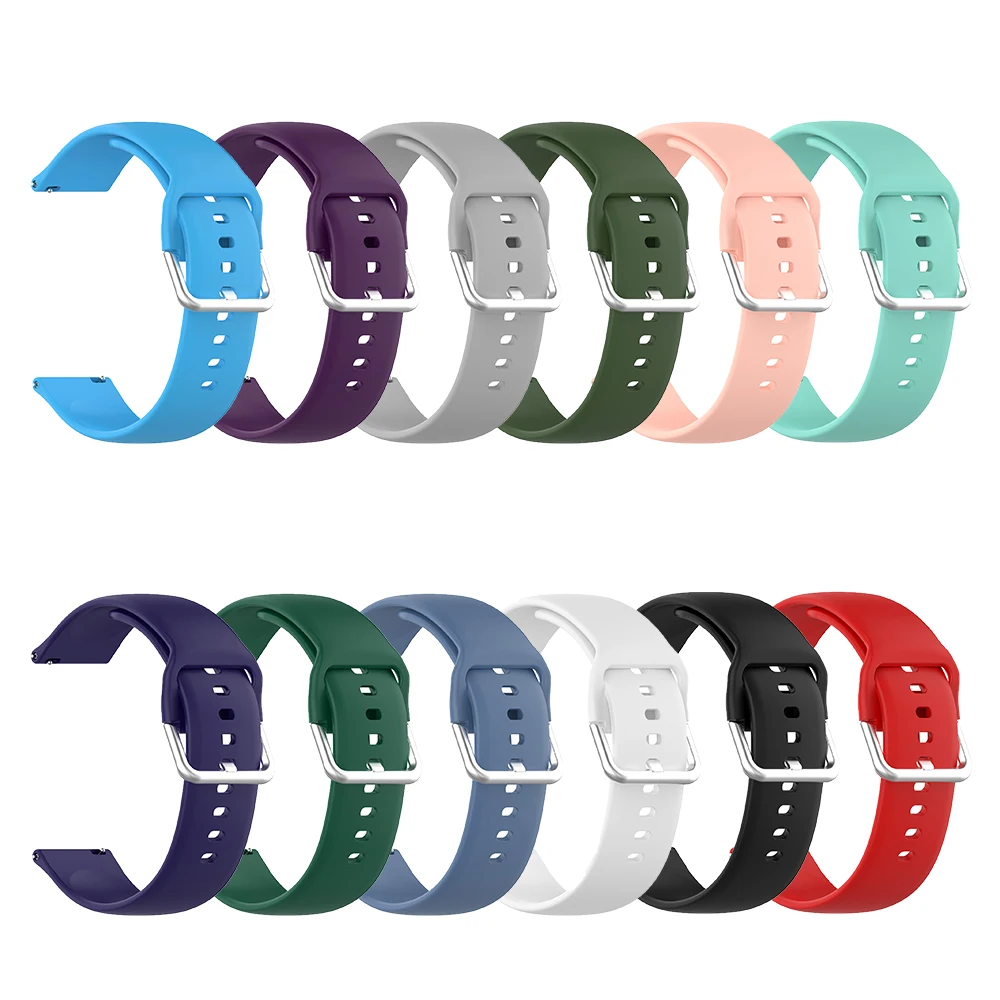 Soft Silicone Watch Band 20mm 22mm Replacement Strap Metal Pin Buckle Sport Wristband For Samsung Huawei Xiaomi Amazfit Smart Wa