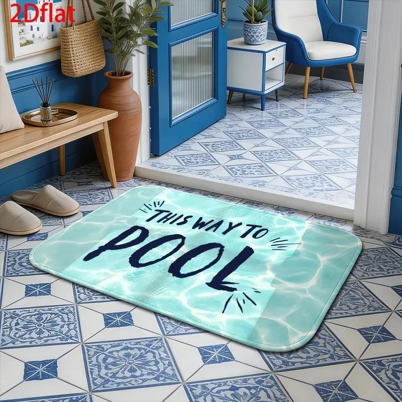 Water Texture This Way To Pool Lettering Front Door Mat Non Slip Entryway Rug Indoor Entryway Outdoor Patio Use