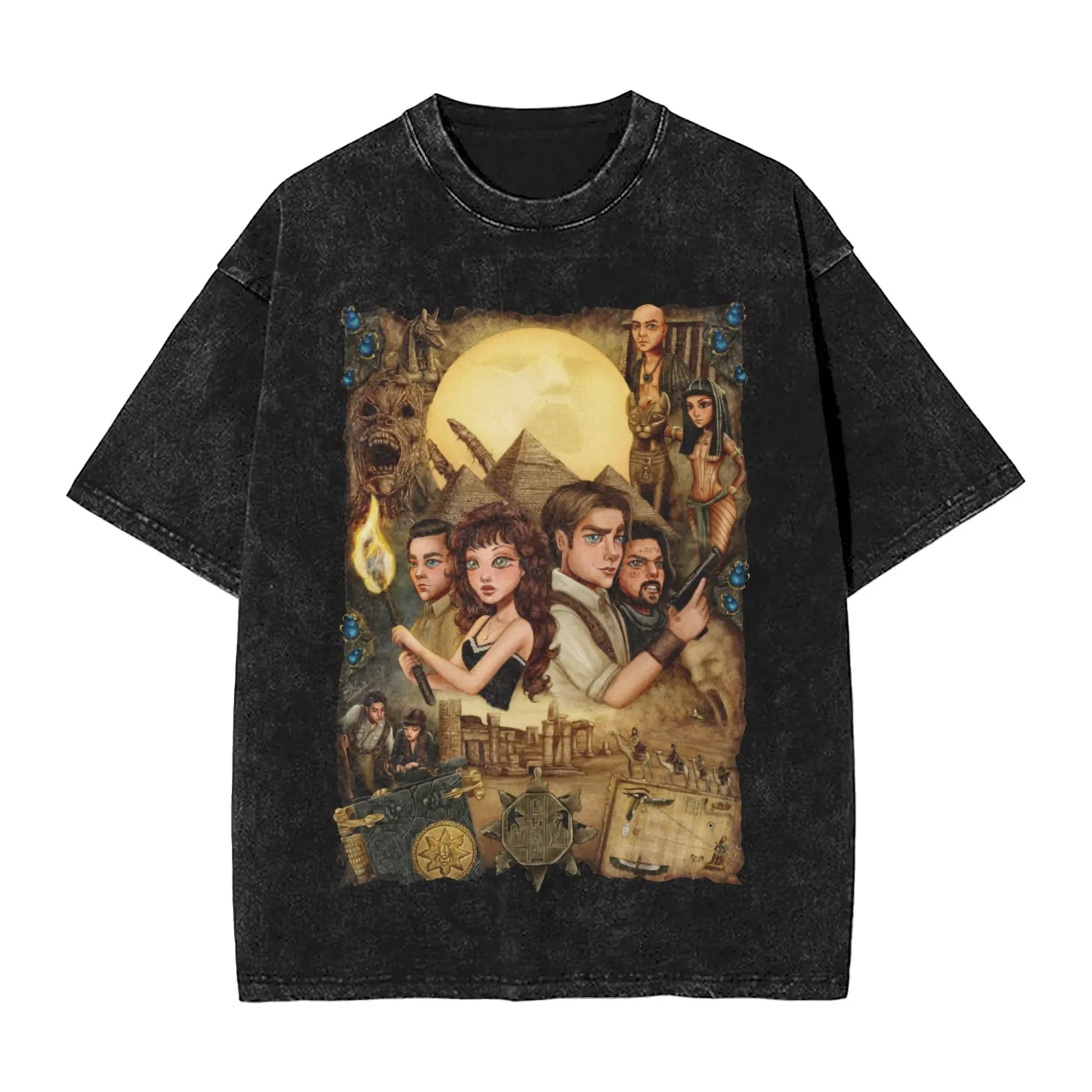 The Mummy Horror Movie Vintage Washed T Shirt for Men Women Cotton Leisure T-Shirts O Neck  Tees Short Sleeve Clothing Printing