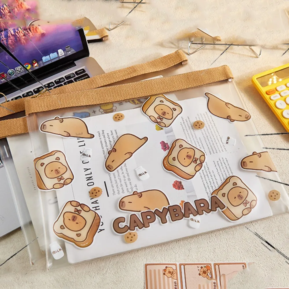 Transparent Capybara Document Bag Zipper Pouch Waterproof Capybara File Bag Portable Large Capacity Cartoon Paper Storage Bag