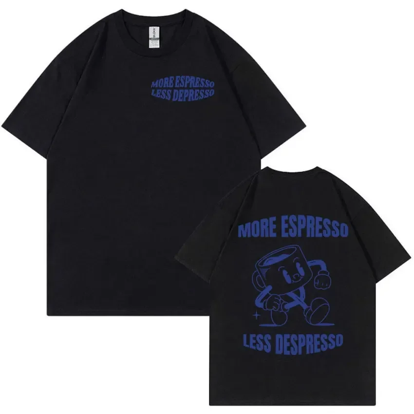 More Espresso Less Depresso Retro Cartoon T Shirts Funny Aesthetic Fashion Men Women T-shirt Summer Cute Casual Oversized Tshirt