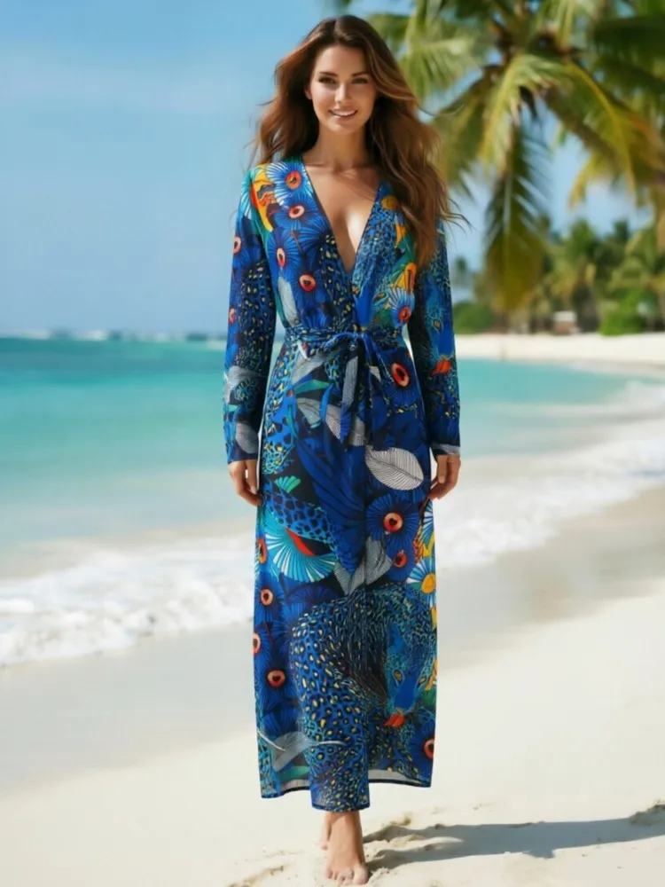 One Piece Cover Up Beach Kimono For Women Swimsuit Cover Up Wrap Dresses Seaside Bathing Suits Beachwear (excluding Swimsuits)