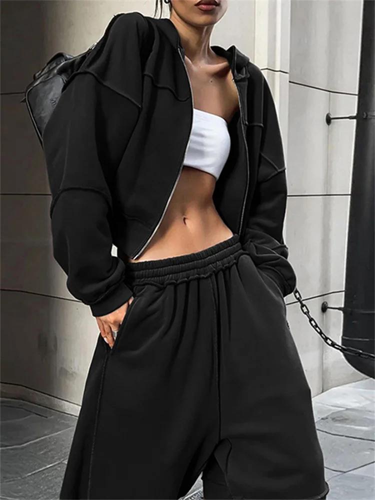 Macheda スポーティなシンプルな 2 点セット 2025 女性トラックスーツストライプパッチワークジップフード付きジャケット + ワイドパンツマッチングトレンドカジュアルスーツ