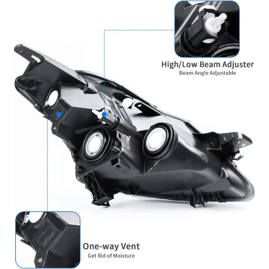 ชุดไฟหน้าที่ใช้ร่วมกันได้กับรถยนต์ Altima Sedan 4 ประตู ปี 2007 2008 2009 เพื่อความปลอดภัยในการขับขี่กลางคืนที่ดียิ่งขึ้น โครงสีดำพร้อมไฟสีเหลืองอำพัน