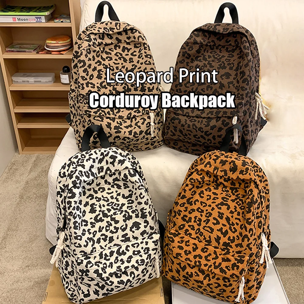 

Вельветовый леопардовый рюкзак, школьная сумка для подростков, большая вместимость, повседневный рюкзак для ноутбука, модная студенческая сумка для книг, уличная дорожная сумка