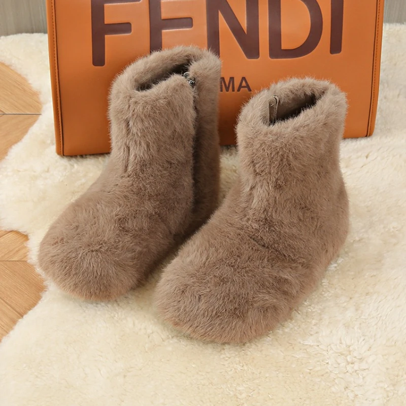 

Женские ботильоны на меху, новые модные зимние ботинки, 2024, дизайнерская короткая плюшевая зимняя обувь, трендовые женские кроссовки, прогулочные Botas Mujer