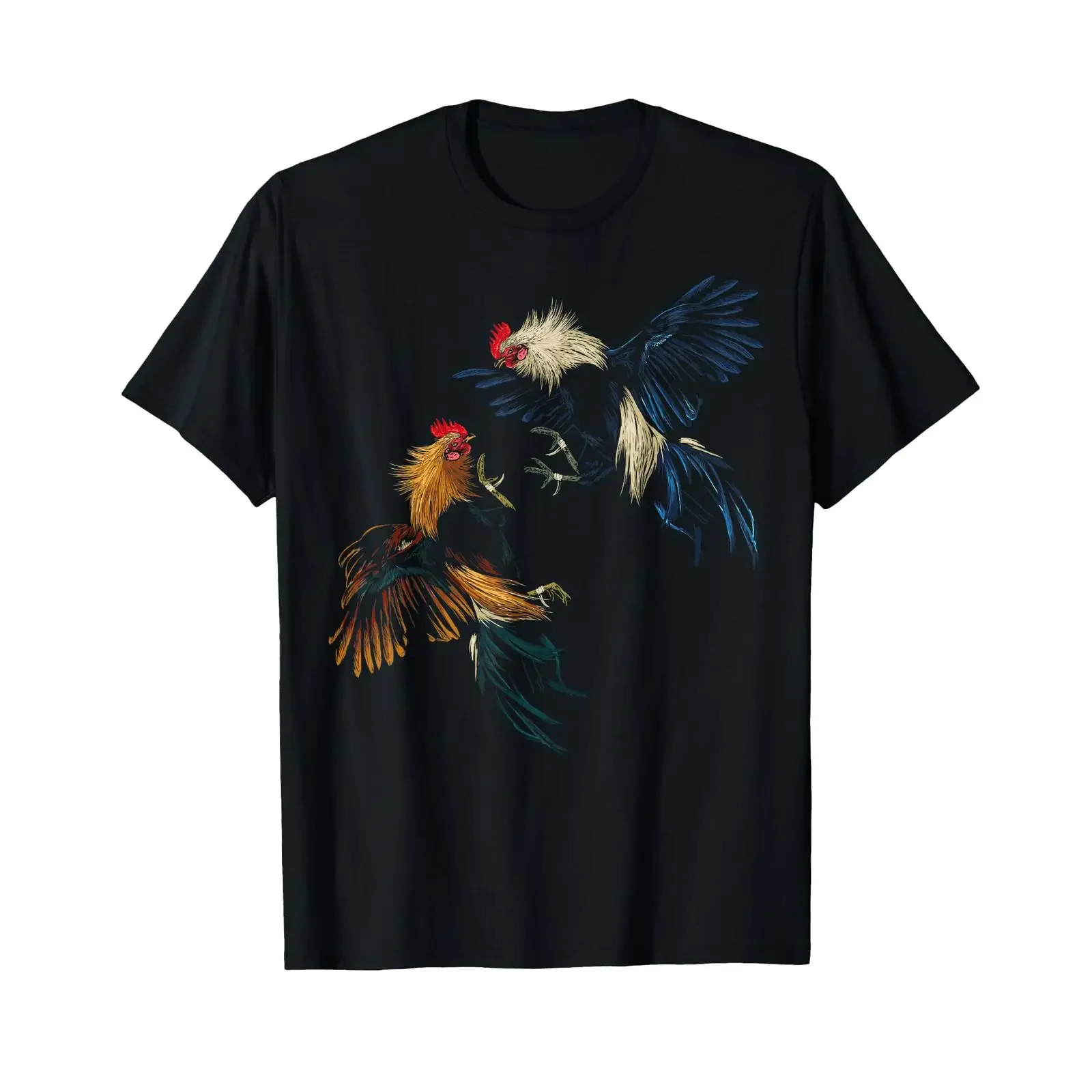 Camiseta Pequeña Vintage Lavada Casual para Uso Diario con Estampado de Gallos de Pelea (Peleas de Gallos) Elástica