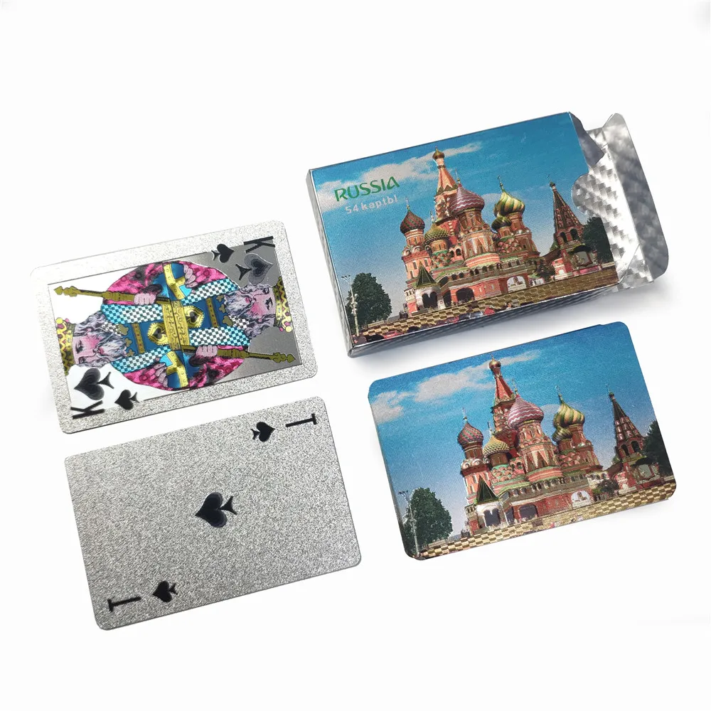 54 قطعة بطاقات/سطح السفينة الذهب والفضة الروسية 24K الذهبي الفوكور احباط أوراق اللعب البلاستيكية البلاستيكية مقاوم للماء لعبة البوكر القياسية كاردات играleri