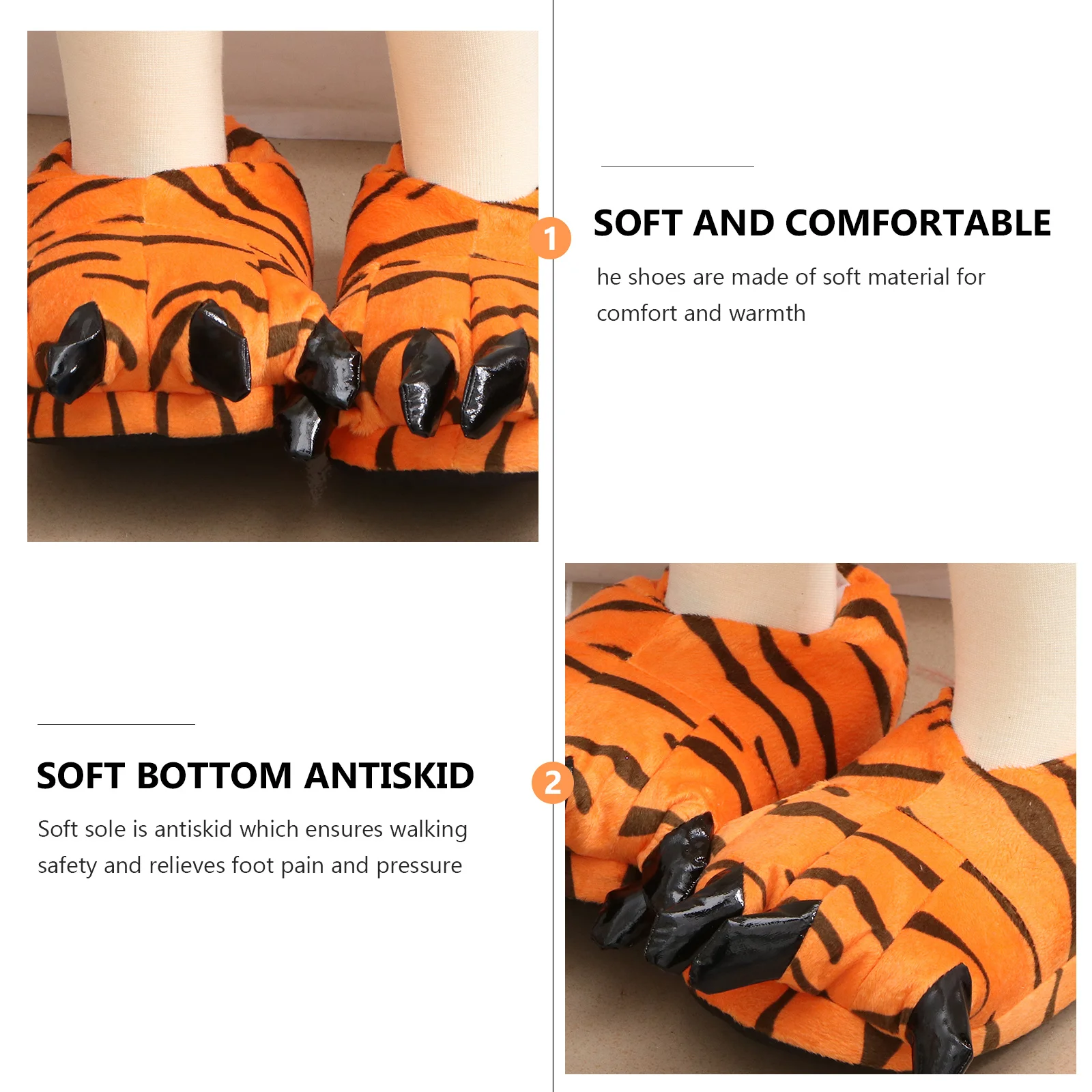 

1Pair Dinosaur Paw Slippers Warm Shoes For Women Men Indoor Cartoon Footwear Anti-Slip Soft Sole Winter Home Wear Unisex