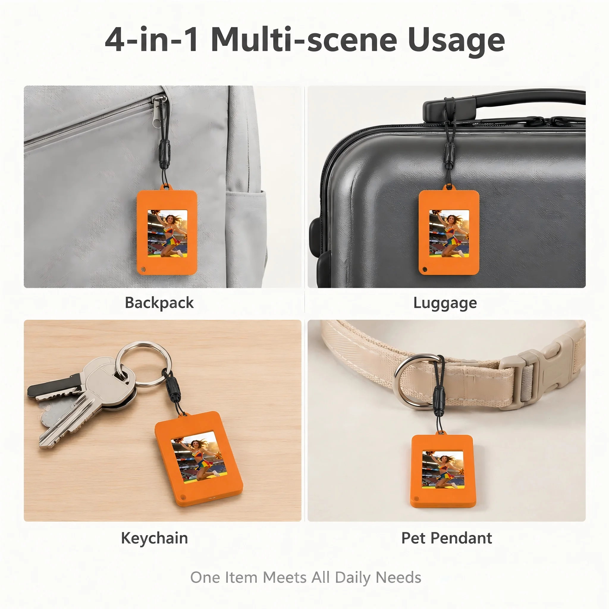 4 In 1 Multifunctional E-Ink Photo Pendant Backpack Charm Luggage Tag Keychain Pet Collar Ornament ABS Durable Shell Freely Edit