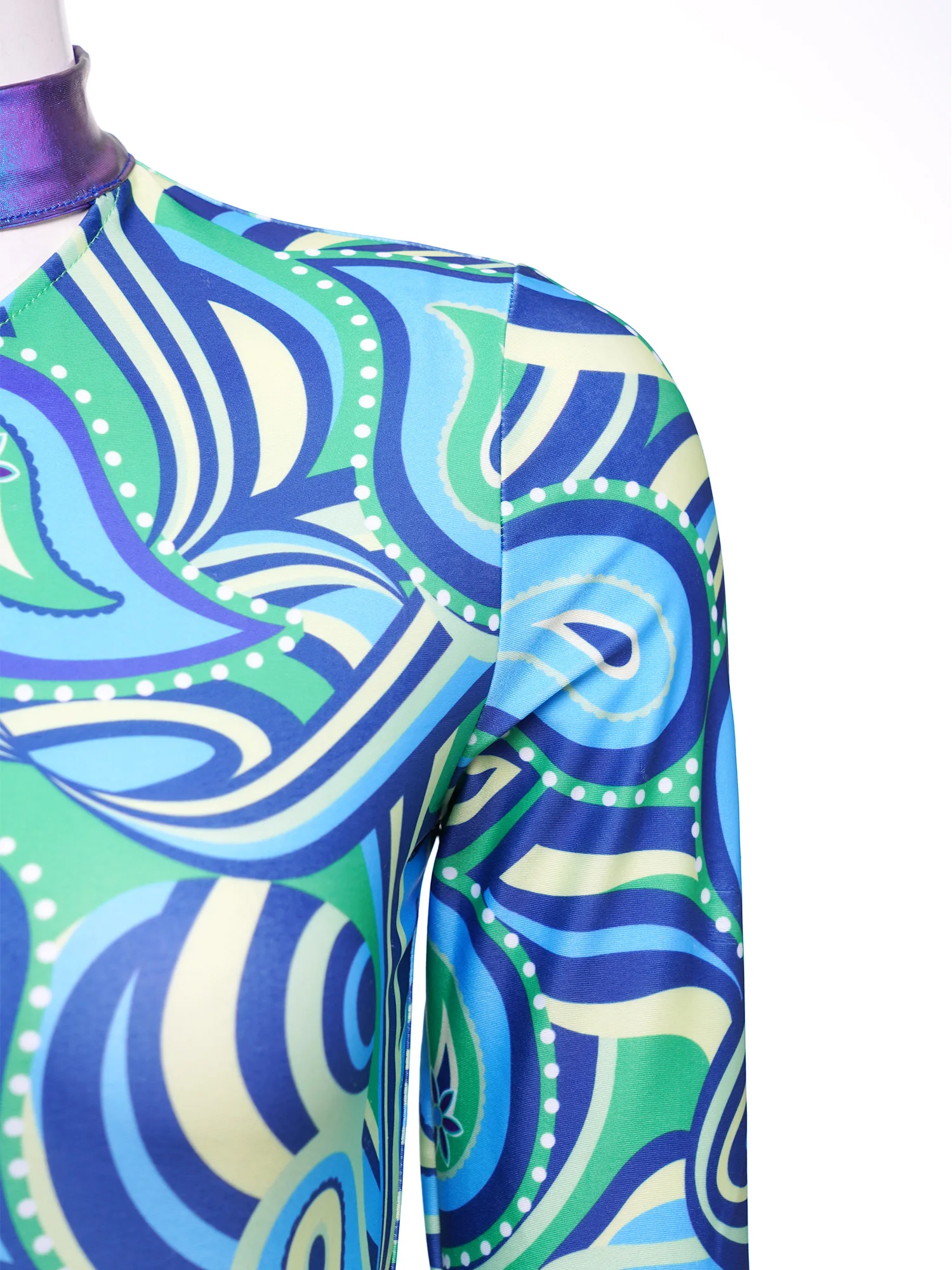 Damen One-Shoulder-Unitard mit Leopardenmuster, Tanz-Jumpsuit mit seitlichem Cutout, ausgestellte Hosenbeine, Retro 70er Disco Jazz Dance Outfit – Detail 18