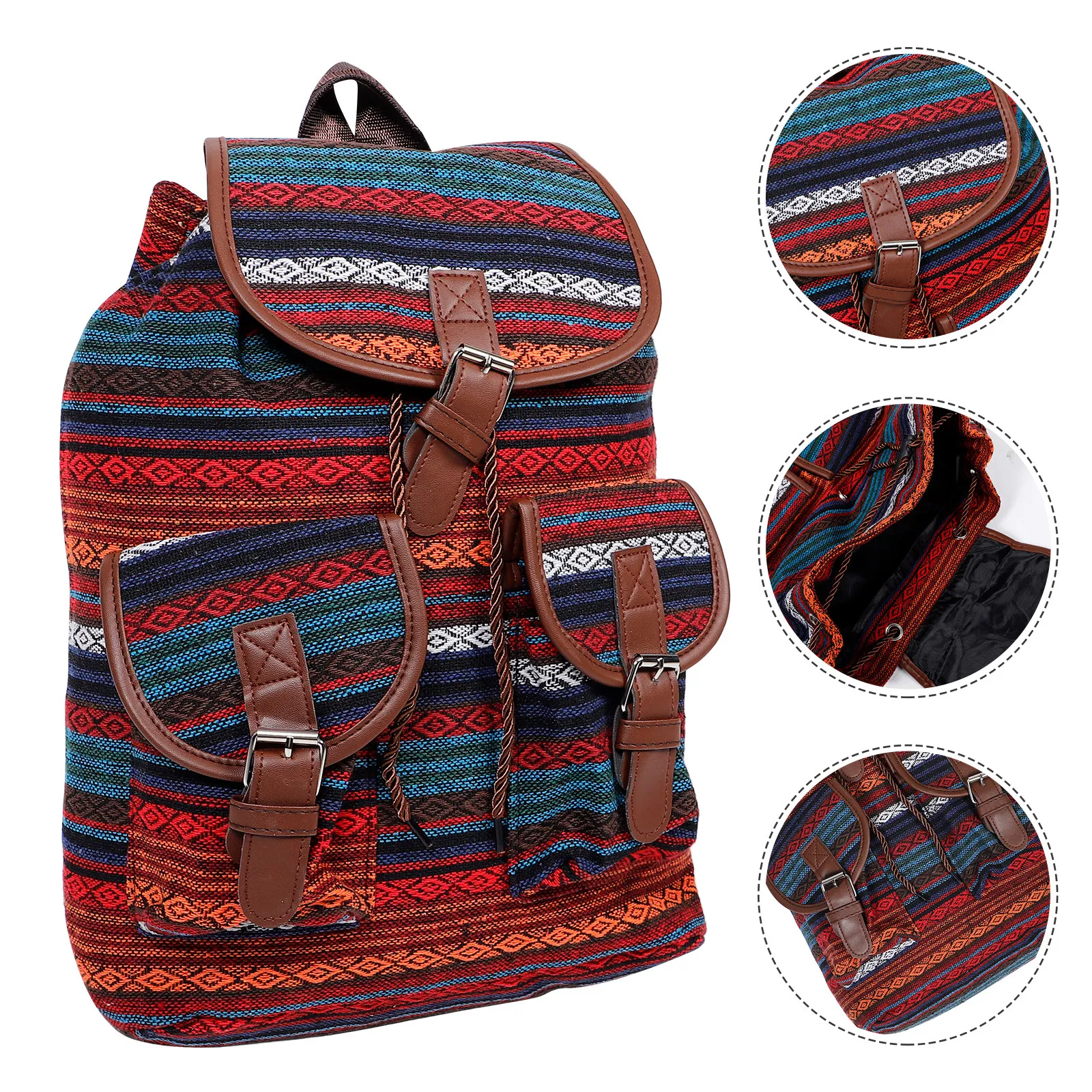 

Vintage Boho Plaid Drawstring Backpack Women Large Capacity Ethnic Style Bucket Bag Casual Fashion School Travel Purse Canvas