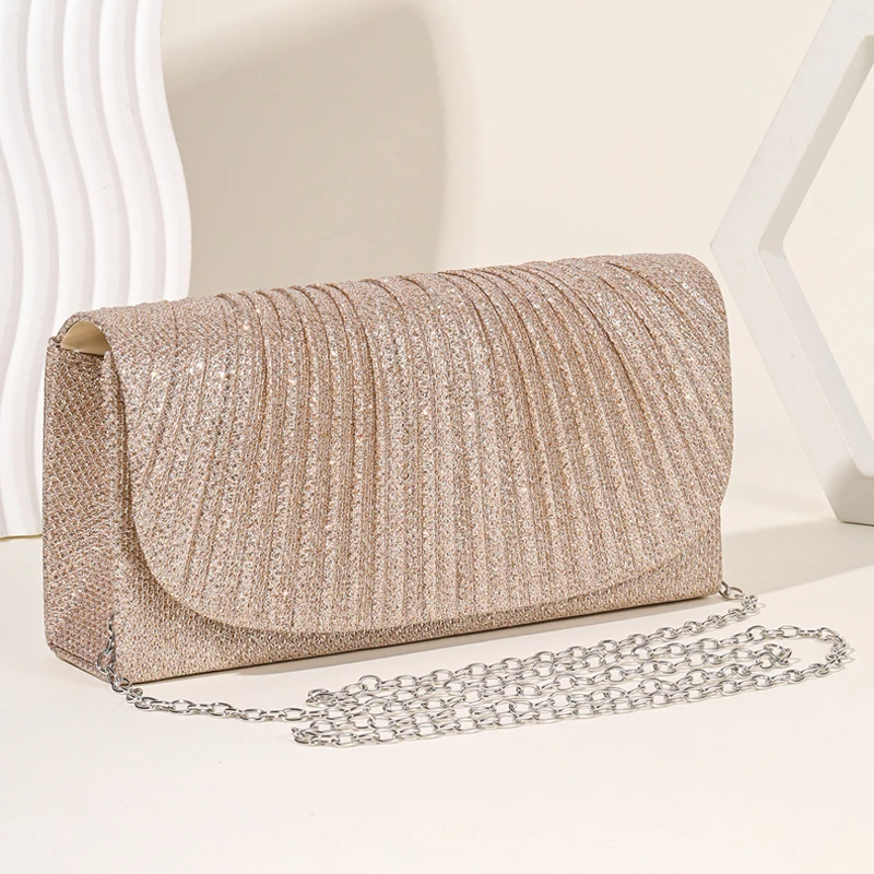 

Роскошная вечерняя сумка со сверкающей цепочкой для женщин, блестящий плиссированный клатч, элегантная сумка с блестящими пайетками, сумки для свадебной вечеринки, банкета
