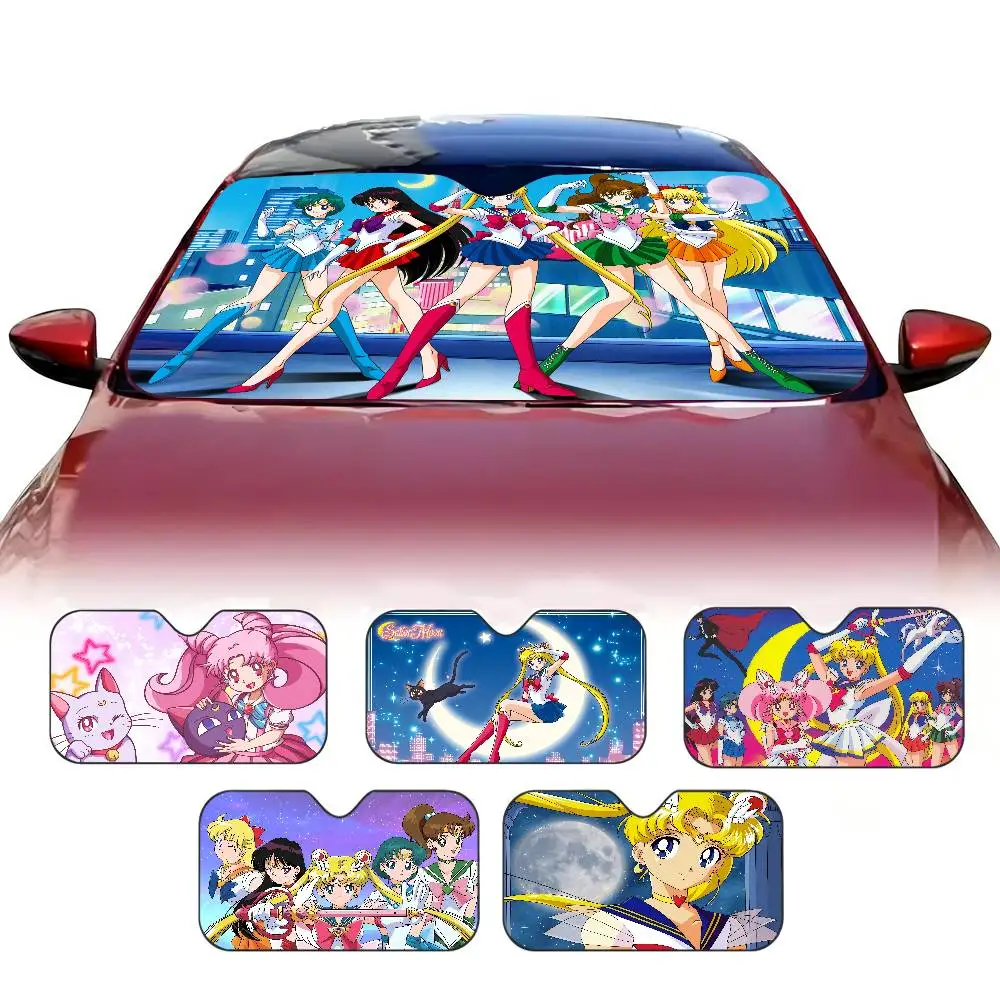 Anime S-Sailor M-Moon Car Sunshade Shield Windshield Window Sun Blocker Cover Interior Protection for Truck SUV Visor Universal