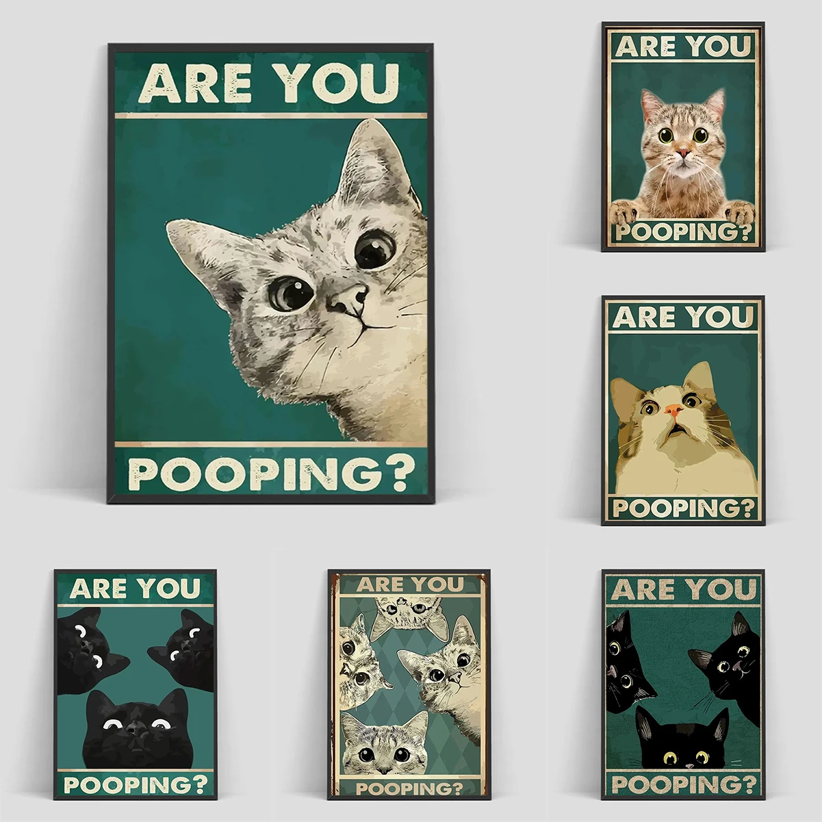 

Funny Bathroom Sign Cute Black Cat Art Are You Pooping Poster Picture on the Wall Decorations Gaming Room Decoration Home Decor