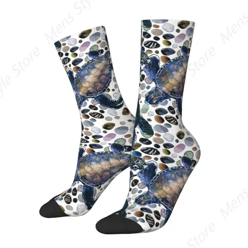 Fun Printing Funny Sea Turtles Socks for Men Women Stretch Summer Autumn Winter Watercolor Sea Animal Crew Socks