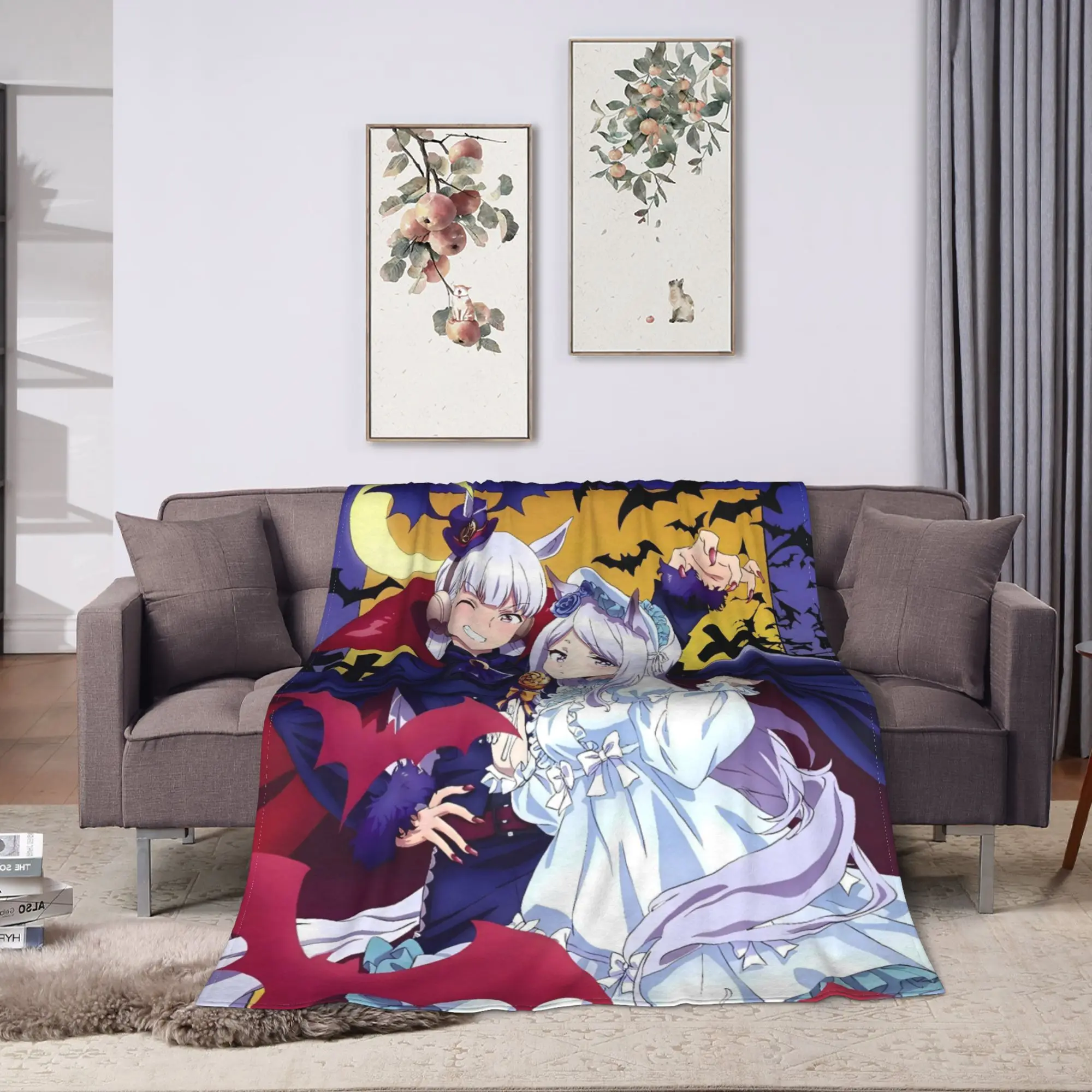 Mejiro McQueen Umamusume Warm Blankets  Airplane Travel Plush Throw Blanket Funny Outdoor Flannel Bedspread Sofa Bed Cover
