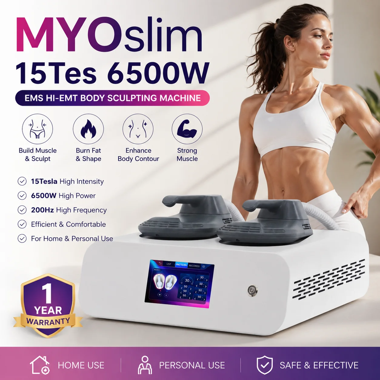Body Shaping Machine Muscle Exercise Slimming Beauty Equipment for Home Use Personal Fitness Home Gym Exercise MYOslim 6500W 15T