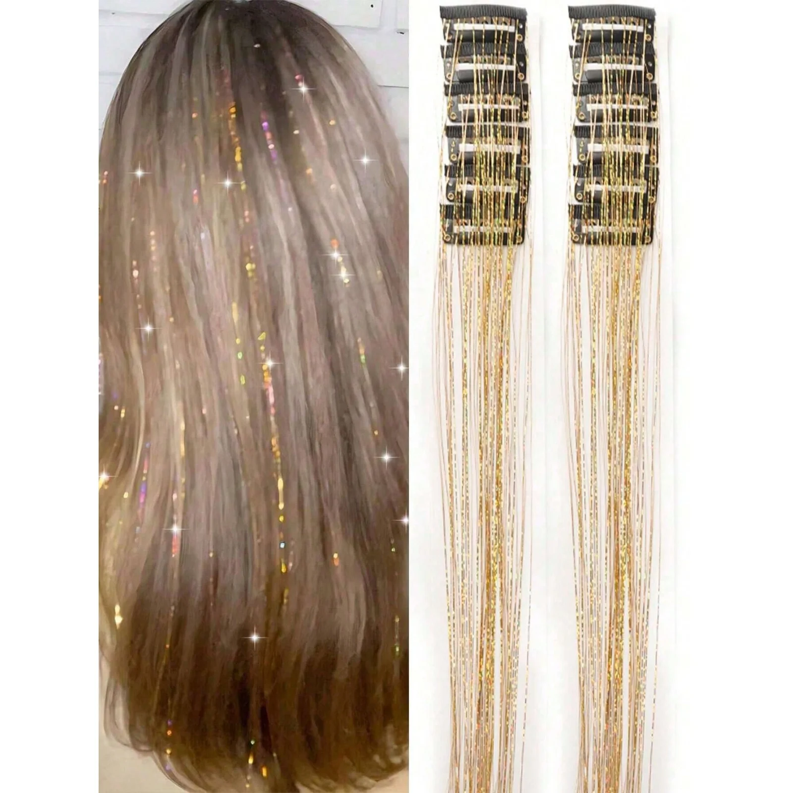 12pcs Clip-In Medium Straight Hair Synthetic Hair Clips, Fashion Party Christmas Gift Girls Blonde Hair Silk Hair Clips, Colorfu
