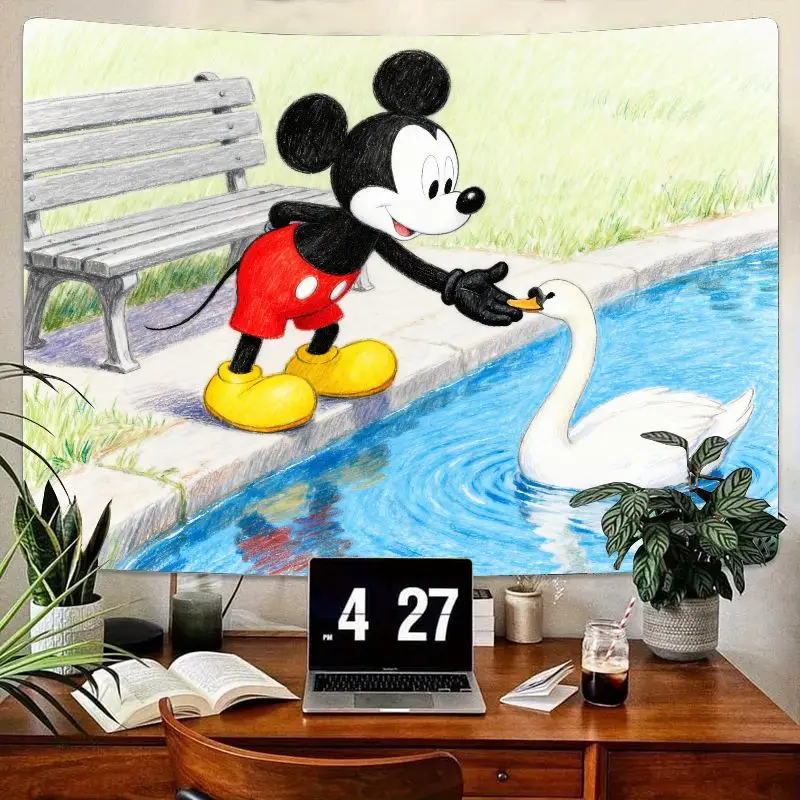 

1 шт., гобелен Disney с Микки Маусом и лебедем, милый мультяшный настенный рисунок, эстетический декор из полиэстера для спальни, гостиной, подарок