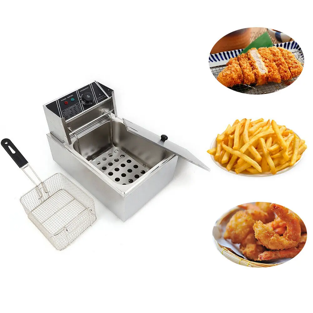 1700W 6L Commercial Countertop Electric Deep Fryer For Restaurant Use Stainless Steel 6.3QT Large Capacity With Basket