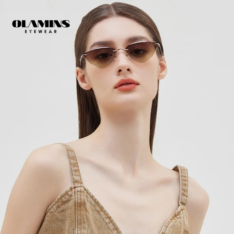 

OLAMINS Personality Retro Small Glasses Avant-Garde Trend Rimless Hd Nylon Sunglasses Women's Sunglasses 7253