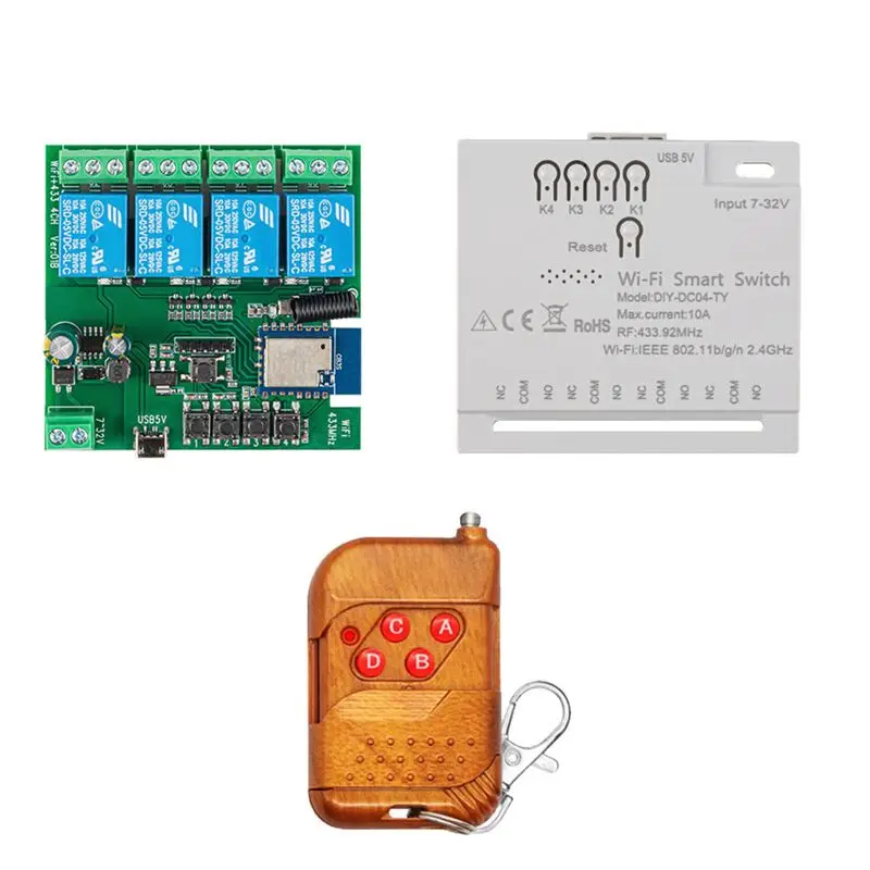 AT63-4CH Tuya Smart Switch Switch DIY Timer+Remote 7-32V USB 5V 2.4G Wifi Smartlife Home Automation Module For IFTT Alexa