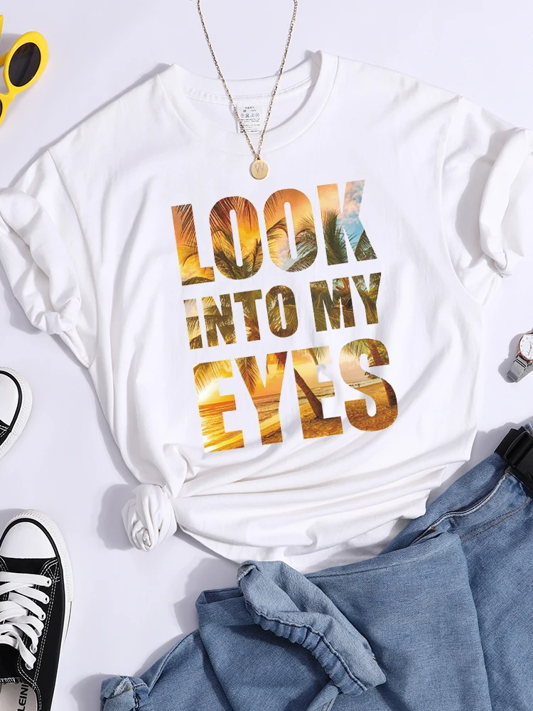 Look Into My Eyes Prints T Shirt Womens Sport Cool Tshirt Street Personality Summer Clothing Breathable Casual Womens T-Shirt