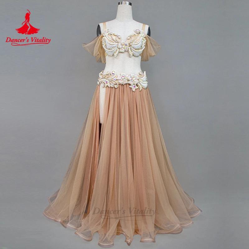 여성용 벨리댄스 공연 의상 세트, 인도 전문 의류, 브래지어 및 롱 스커트, 맞춤형 벨리댄스 의상, 2 개