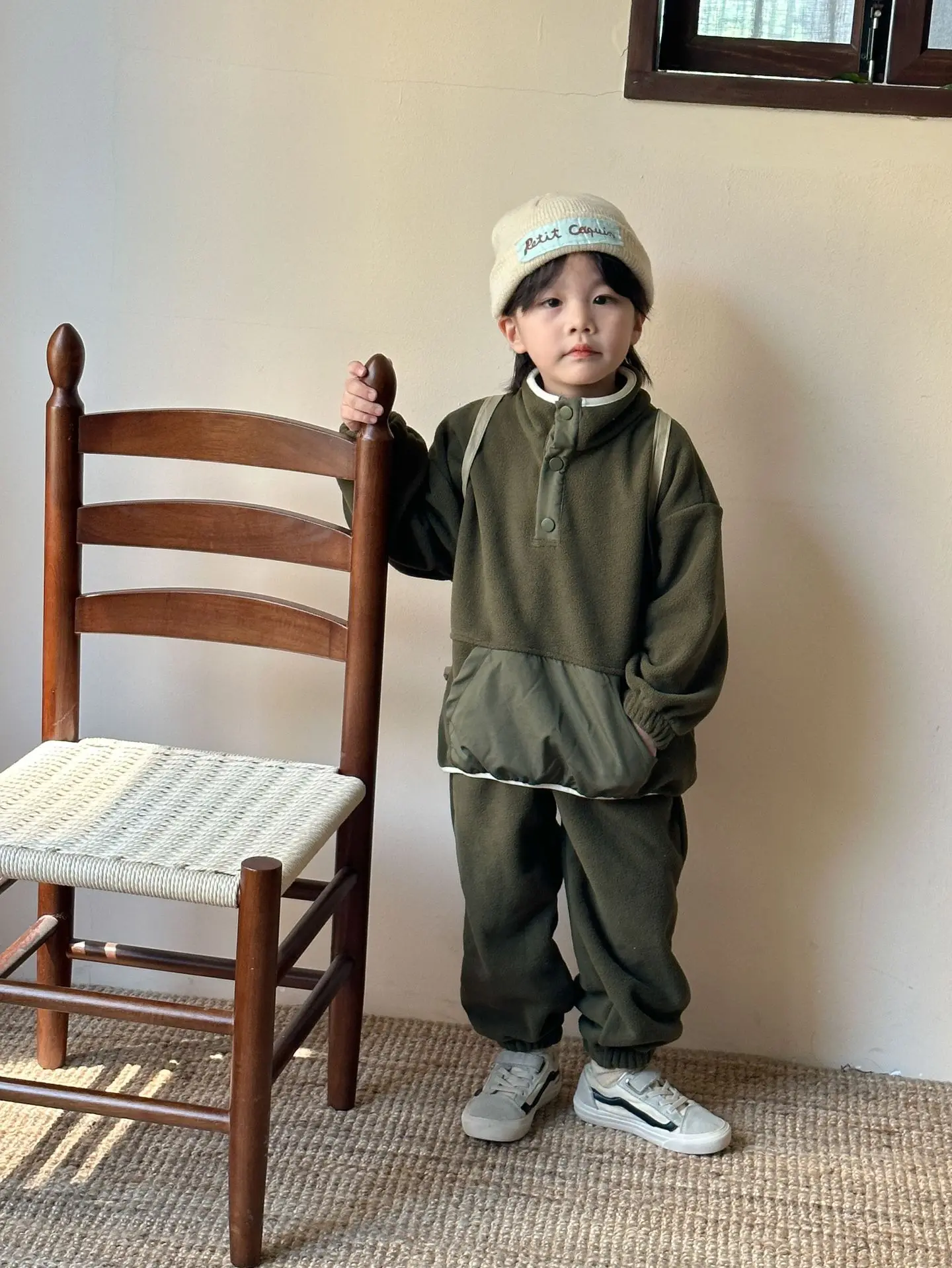 2025 Winter New Children Polar Fleece Sweatshirt Set Boys Girls Plus Velvet Thick Warm 2pcs Suit Kids Casual Sports Outfits