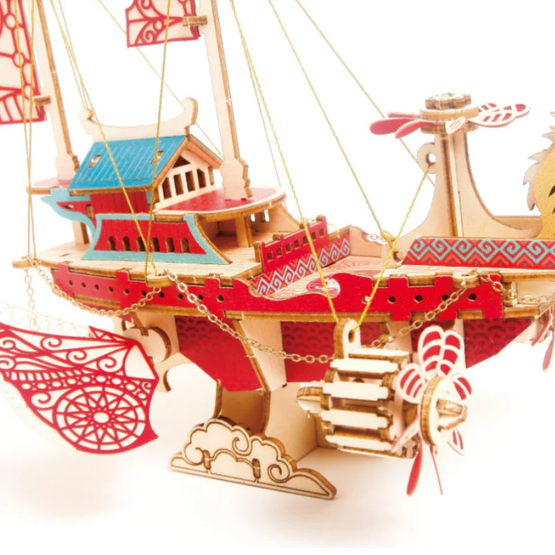 300+PCS DIY Fantasy Airship 3D Steampunk Model Wooden Puzzle Toy Model Building Block Kits Assembly Jigsaw Toy kids adults Gift