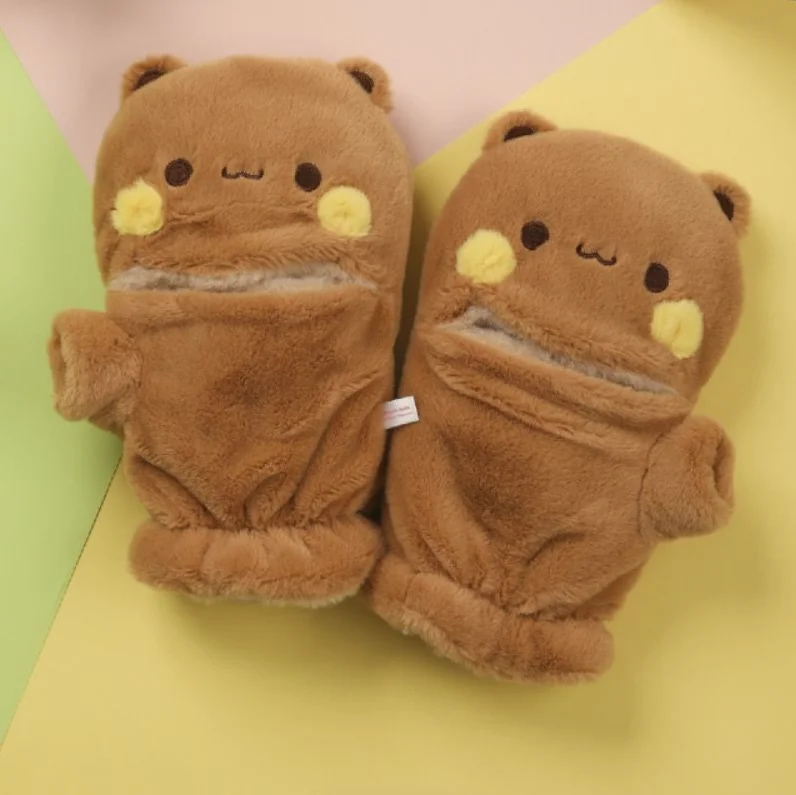 Official Original Bubu And Yier Warm Gloves , Panda Bubu And Dudu Cute Pattern Magnetic Flip Cover Winter Gloves Couple Gift