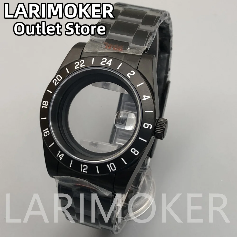 LARIMOKER 39mm Silber Roes Gold Schwarz Uhrengehäuse Saphirglas 24H Feste Lünette passend für NH35a PT5000 Uhrwerk Herrenuhrenteile