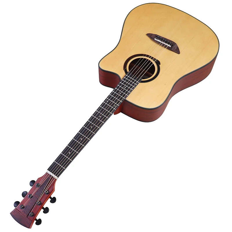 

41 Inch Acoustic Guitar 6 String Folk Guitar Natural Color Cutaway Design Matte Finish Spruce Wood Top