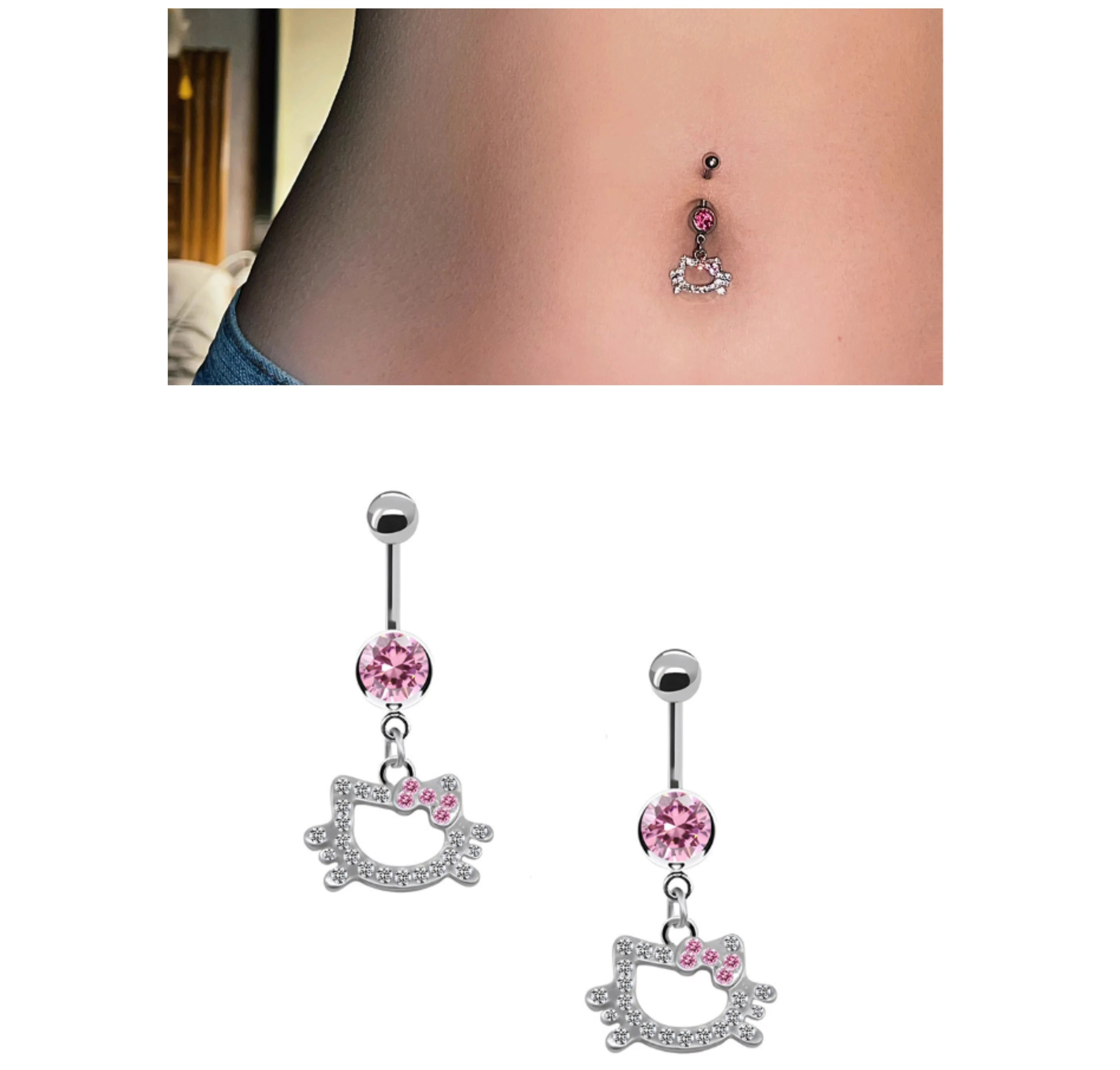 

1Pc Belly Button Ring For Women Trendy Pink Butterfly Cute Cat Design Sexy Fashion Navel Rings Stainless Steel Piercing Jewelry
