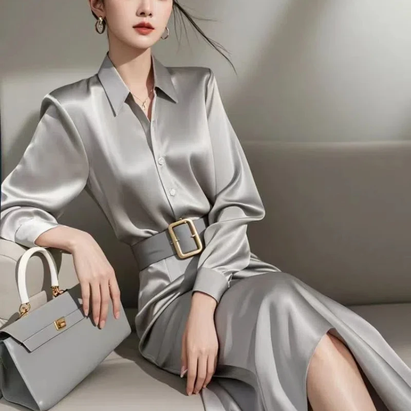 French High-end Exquisite Light Luxury High-end Feeling Formal Occasion Temperament Waist Cinched Small Fragrant Style Gray