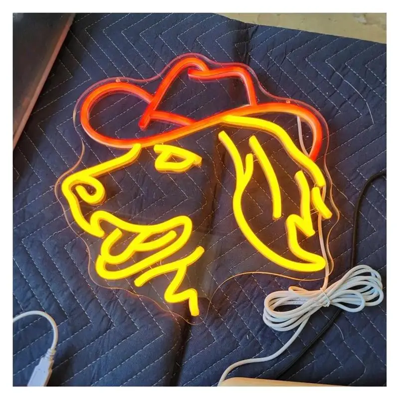 Golden Retriever Neon Sign USB Powered Dog With Cowboy Hat Lights For Shop Home Decor