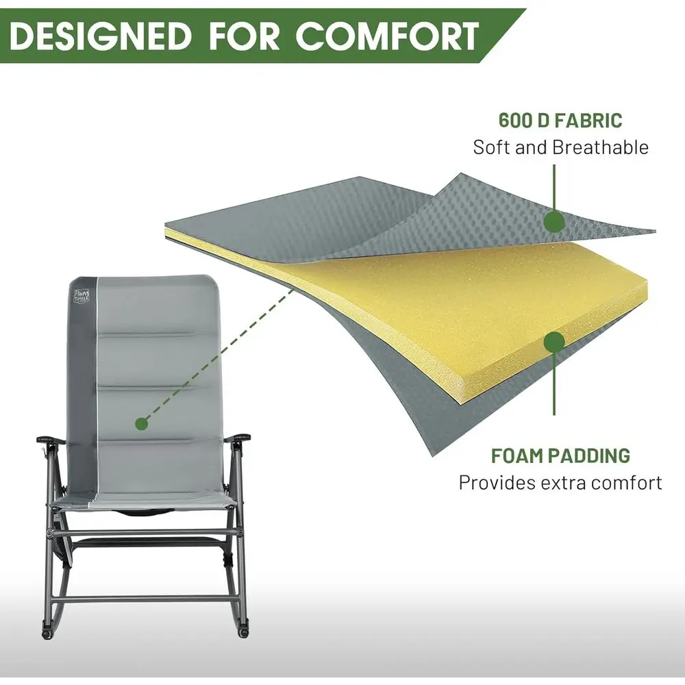 Double Pack Grey Outdoor Rocking Chairs with High Back and Padding, Up to 400 lbs Capacity