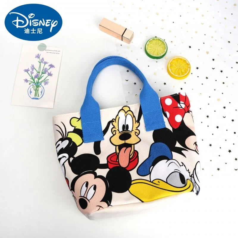 Disney Mickey Mouse Canvas Bag Cartoon Handbag Large Capacity Portable Multi-Functional Storage Bag Mommy Bag Student Lunch Bag