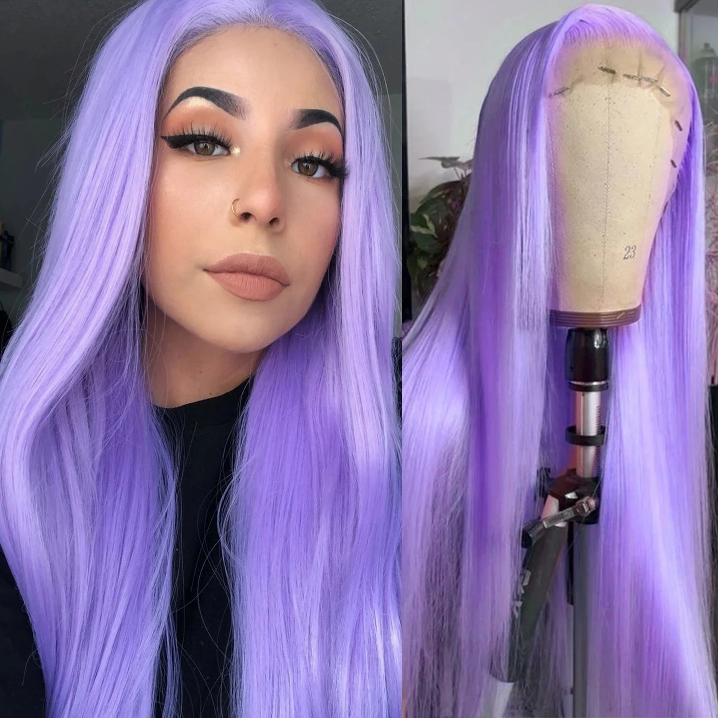 Lavender Purple Straight Lace Front Wig PrePlucked 13x4 HD Glueless Free Part Synthetic And Blend Daily Cosplay Wear For Women