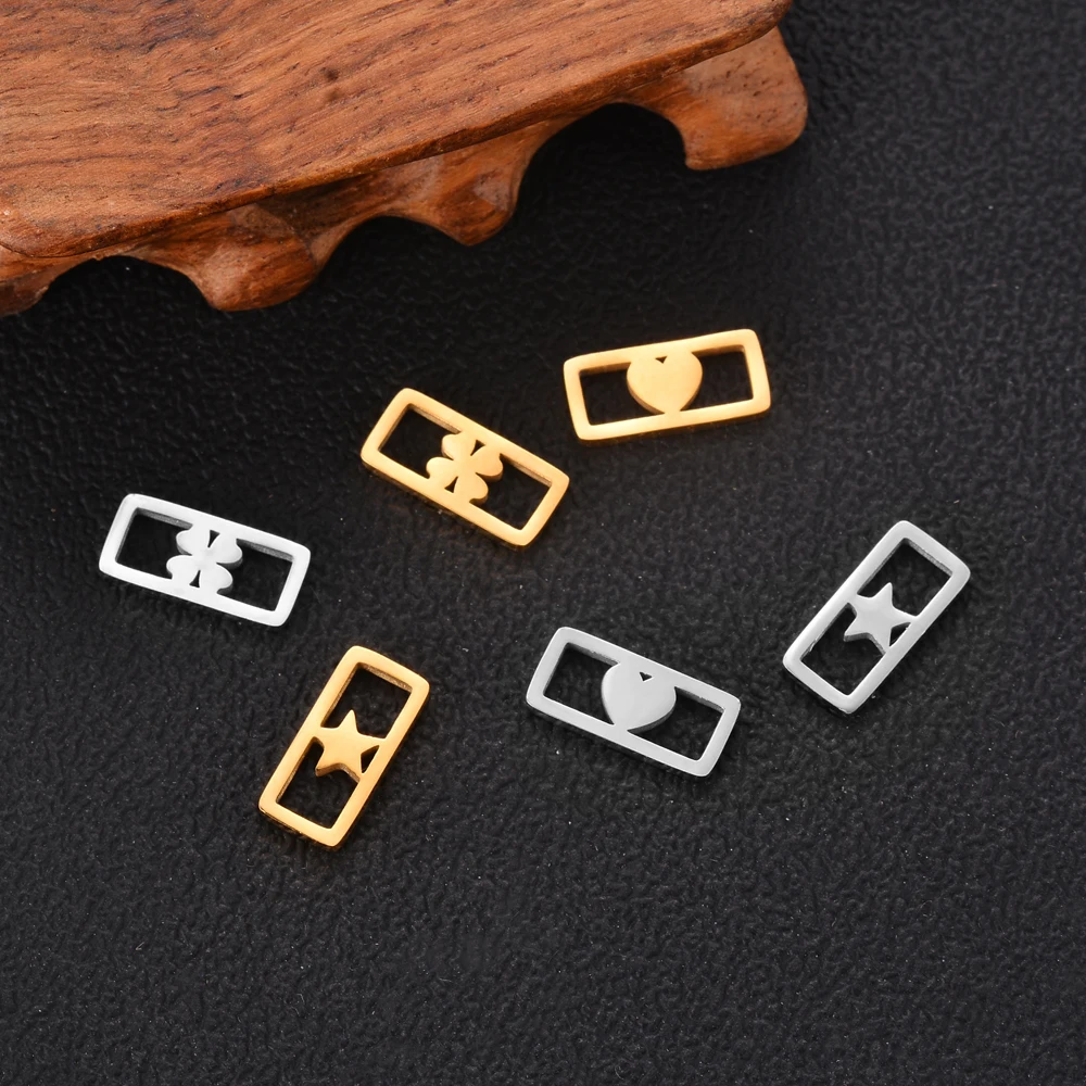 10 Stück/Set Polierter Edelstahl Vierblättriges Kleeblatt Stern Herz Kleiner Anhänger Hohlverbinder für DIY Armband Schmuckherstellung – Detail 3