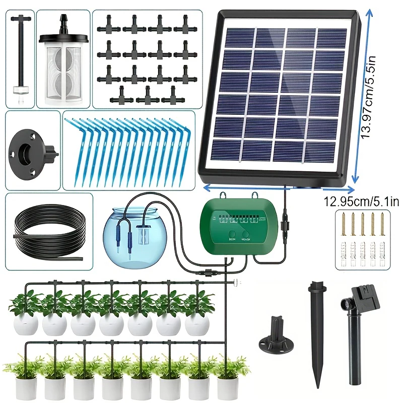 

2W/6V Solar Automatic Drip Irrigation Kit With Built-in 1800MAH Battery, For DIY Watering Device For Potted Plants Garden Decora