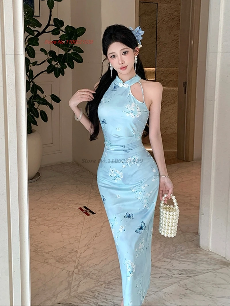 

2026 chinese sexy cheongsam sleeveless qipao dress vintage flower print evening dress traditional banquet nightclub dress qipao