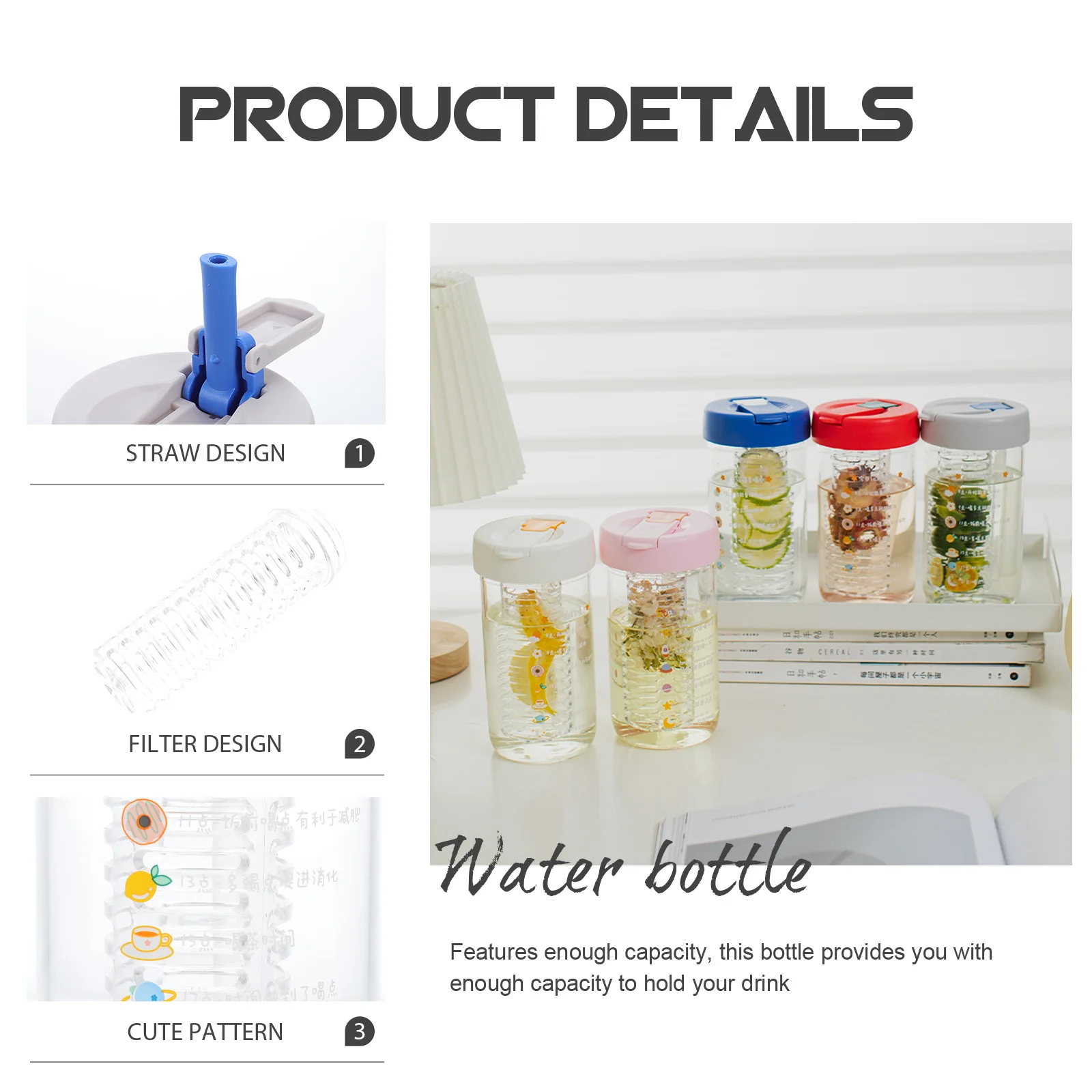 

Large Capacity Leak Proof Outdoor Sports Water Bottle Straw Portable for Running Hiking Cycling Camping Office