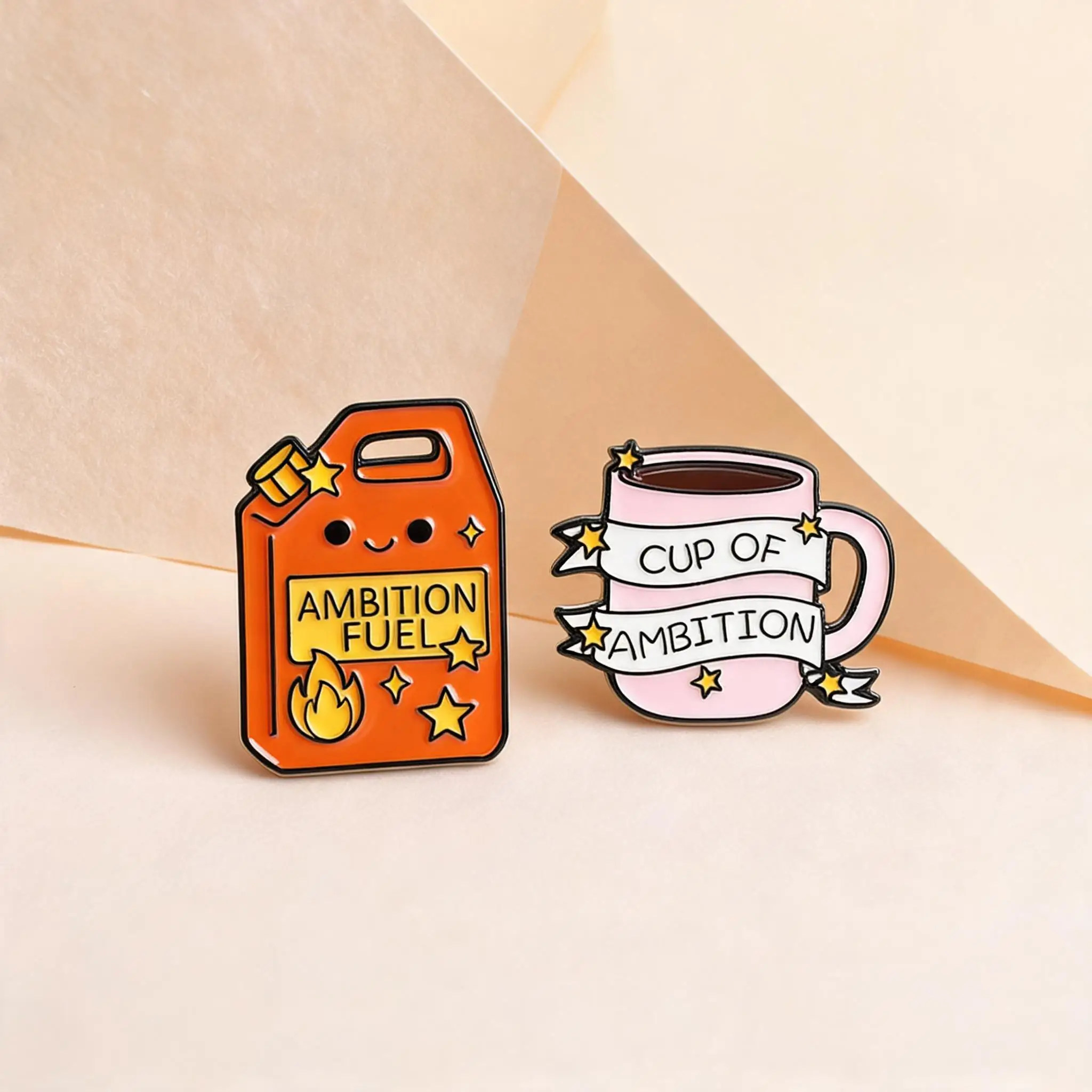 Broches en émail motivantes : Ambition, Carburant, Bidon d'ambition, Tasse de café, Broches de revers, Badges à citation positive pour la décoration quotidienne