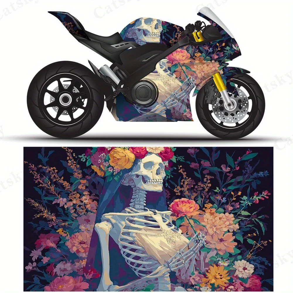 

Skull Rose Woman PVC material self-adhesive waterproof motorcycle car sticker, paste firm and anti-wear, waterproof and sun-resi