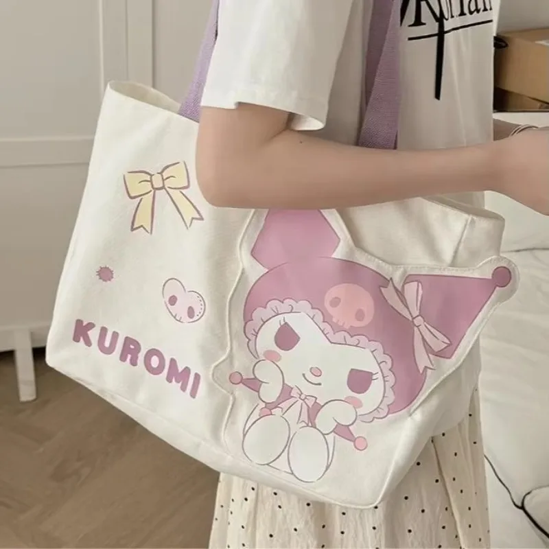 Xiuya Canvas Tote Bags for Women My Melody Cute Cartoon Fashion Japanese Style Shoulder Bag Large Capacity Kawaii Casual Handbag