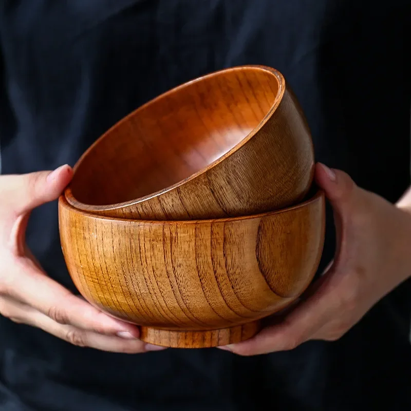 Japanese Style Jujube Wooden Bowl Round Large Soup Bowl Creative Children\'s Rice Bowl Tableware Vintage Wooden Bowls Tableware