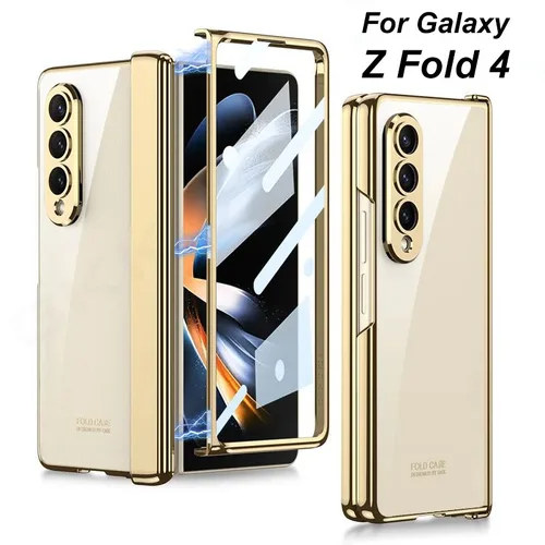 삼성 갤럭시 Z 폴드 4 용 마그네틱 힌지 외부 유리 케이스, 럭셔리 도금 올인원 플라스틱 커버, 갤럭시 Z 폴드 4 5 케이스 