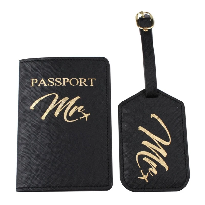 Couverture carte passeport Portable Mr Mrs, avec porte-étiquette bagage, 4 pièces